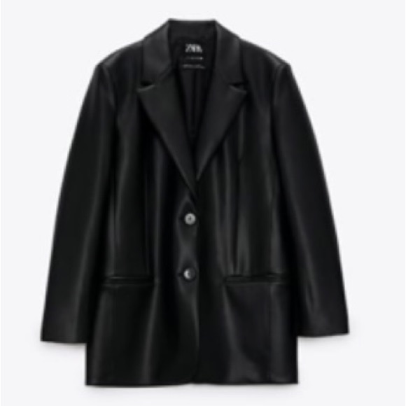 Black Zara Faux Leather Oversized Blazer - Picture 2 of 3